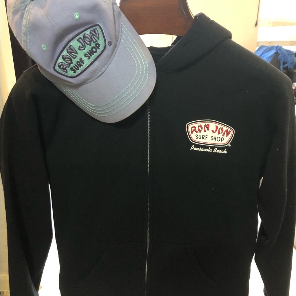 Ron Jon Black Zip-Up Jacket hoodie with Purple hat